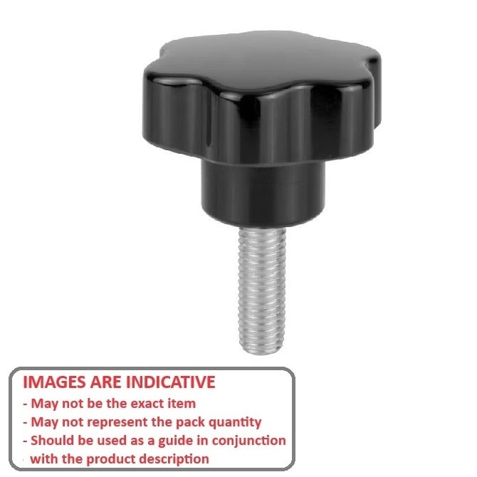 Six Lobe Knob    1/4-20 UNC x 30 x 13 mm  - Plated Steel Insert Thermoplastic - Black - Male - MBA  (Pack of 1)