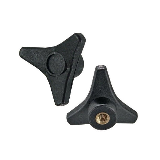 Tri Knob    3/8-16 UNC x 31.75 mm  - Brass Insert ABS Plastic - Black - Blind-Hole - MBA  (Pack of 1)