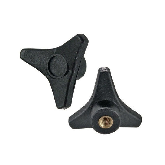 Tri Knob    1/2-13 UNC x 31.75 mm  - Brass Insert ABS Plastic - Black - Blind-Hole - MBA  (Pack of 250)