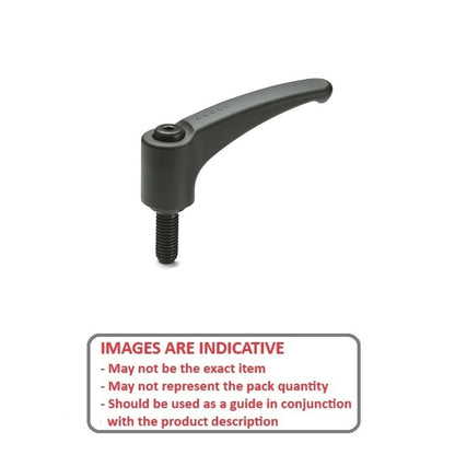 Adjustable Handle    M8 x 60 - 65  x 43 mm  - Threaded Stud Plastic and fibreglass - Black - KIPP  (Pack of 1)