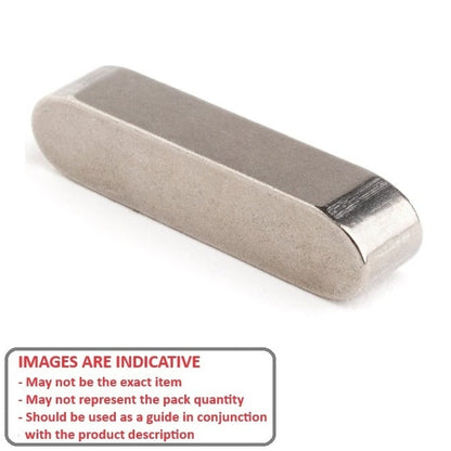 Machine Key    3 x 3 x 20 mm  -  Stainless 316 Grade - Rounded Ends - Undersized - Standard - ExactKey  (Pack of 2)