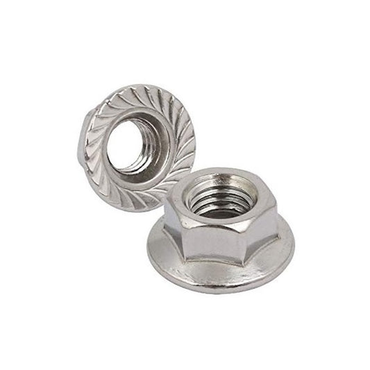 Flanged Nut 3/8-16 UNC  - Serrated Stainless 303-304 - 18-8 - A2 - MBA  (Pack of 50)