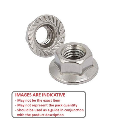 Flanged Nut    M10 mm  - Serrated Stainless 303-304 - 18-8 - A2 - MBA  (Pack of 5)