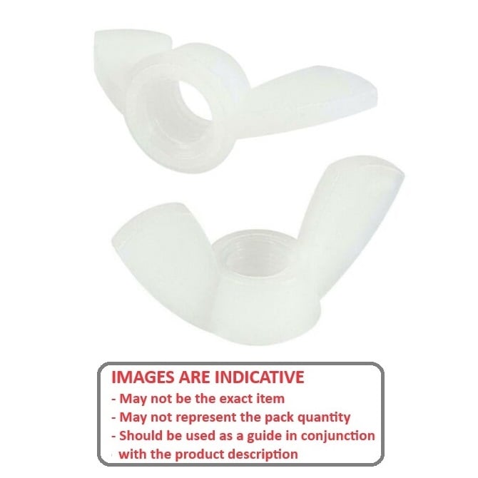 Wing Nut    M6 mm  -  Natural Nylon 6-6 - MBA  (Pack of 5)