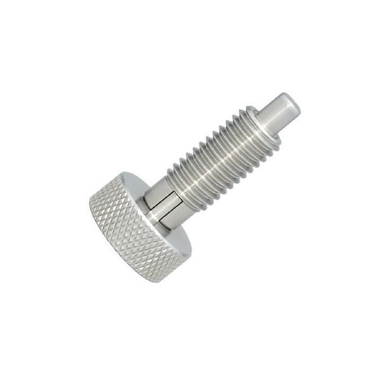 Piston à ressort 1/4-20 UNC x 10,2 mm - Poignée moletée verrouillable en acier inoxydable - Ressort - Fileté - MBA (Pack de 1)