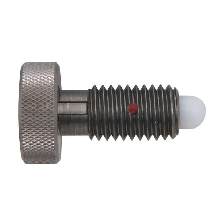 Piston à ressort 3/8-16 UNC x 19,1 mm - Poignée moletée verrouillable Corps en acier avec acétal - Ressort - Fileté - MBA (Pack de 1)