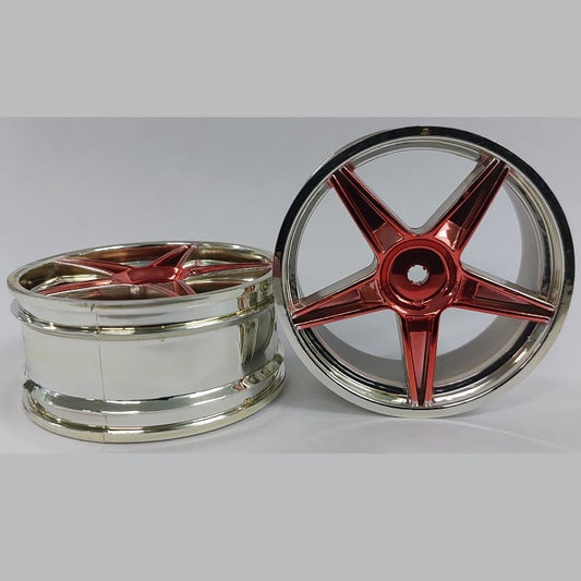 Hobby Rim    Silver with Red - 5 Spoke x 2  - Car 1-10 Off Road Front Plastic - MBA  (4 Packs of 2 Per Card)
