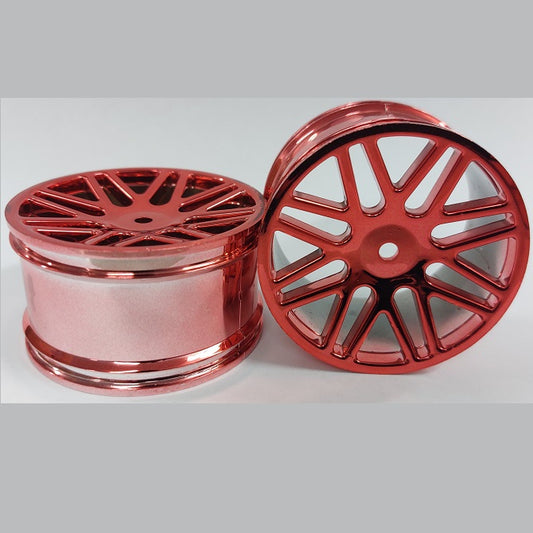 Hobby Rim    1/10th Scale Rims  - Off Road Rear Plastic 16 Spoke 60x38mm Plastic - Metallic Red - MBA  (1 Pack of 2 Per Card)