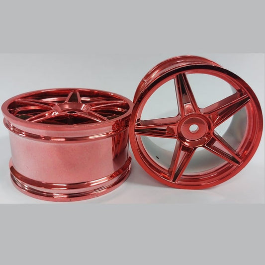 Hobby Rim    Metallic Red - 5 Spoke x 2  - Car 1-10 Off Road Rear Plastic - MBA  (1 Pack of 2 Per Card)