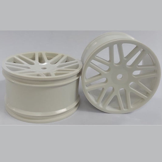 Hobby Rim    1/10th Scale Rims  - Off Road Rear Plastic 16 Spoke 60x38mm Plastic - White - MBA  (1 Pack of 2 Per Card)
