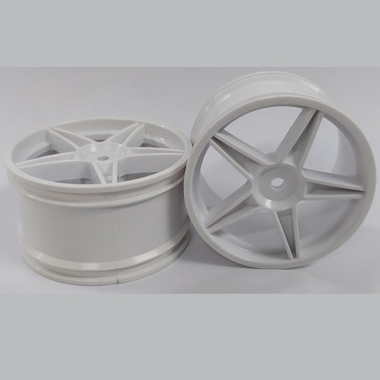 Hobby Rim    White - 5 Spoke x 2  - Car 1-10 Off Road Rear Plastic - MBA  (4 Packs of 2 Per Card)