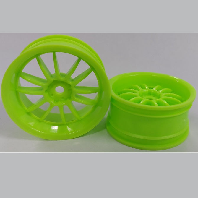 Hobby Rim    Lime Green - 12 Spoke x 2  - Car 1-10 Road and Drift Plastic - MBA  (1 Pack of 2 Per Card)