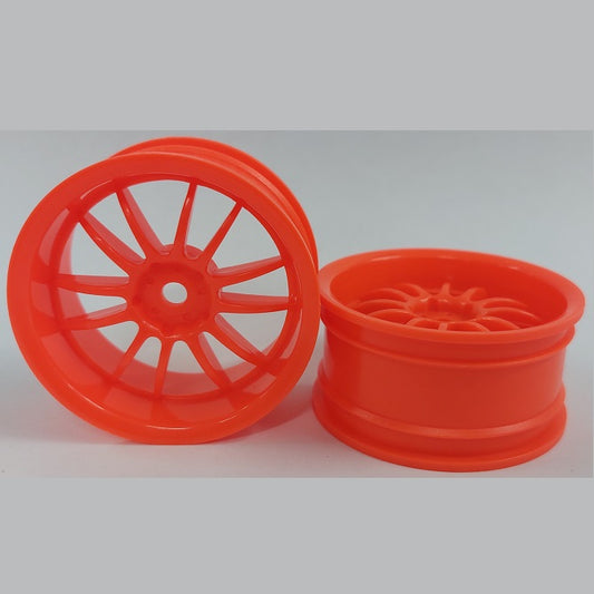 Hobby Rim    Fluro Orange - 12 Spoke x 2  - Car 1-10 Road and Drift Plastic - MBA  (1 Pack of 2 Per Card)