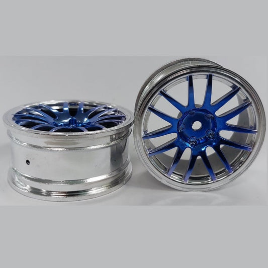 Hobby Rim    Silver with Blue - 12 Spoke x 2  - Car 1-10 Road and Drift Plastic - MBA  (1 Pack of 5 Per Card)