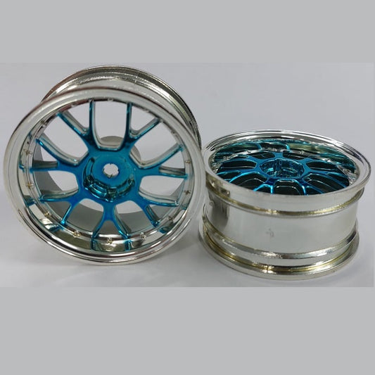 Hobby Rim    Silver with Blue - 7 Fork Spoke x 2  - Car 1-10 Road and Drift Plastic - MBA  (1 Pack of 5 Per Card)