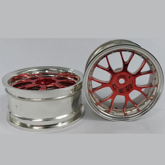 Hobby Rim    1/10th Scale Rims  - Road and Drift Plastic 7 Fork Spoke 52x26mm Plastic - Silver - Red - MBA  (1 Pack of 4 Per Card)