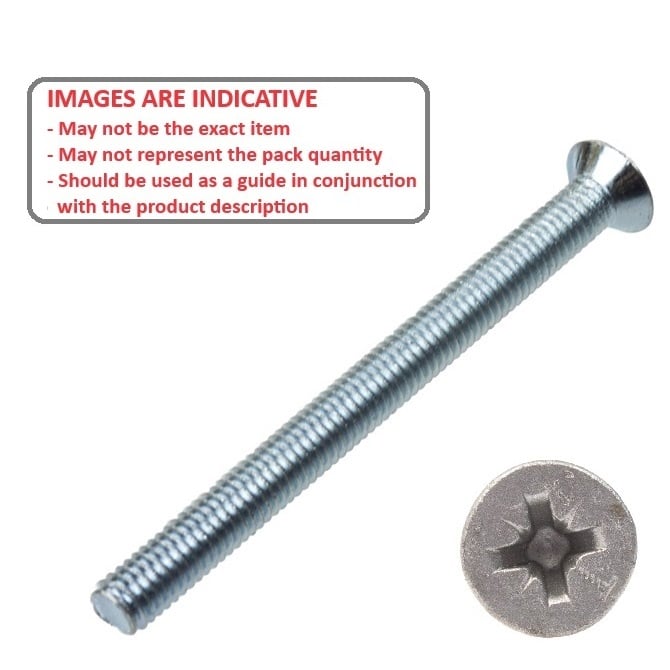 Screw    M8 x 50 mm  -  Zinc Plated Steel - Countersunk Pozidrive - MBA  (Pack of 100)