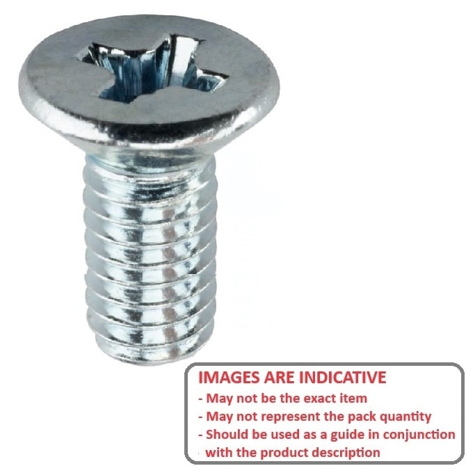 Screw 1/4-20 BSW x 9.5 mm Zinc Plated Steel - Countersunk Philips - MBA  (Pack of 100)