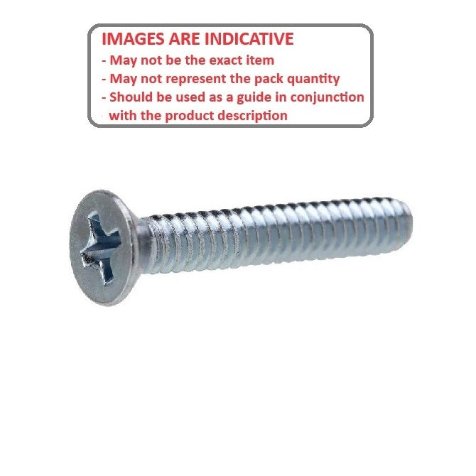 Screw    M6 x 20 mm  -  Zinc Plated Steel - Countersunk Philips - MBA  (Pack of 100)
