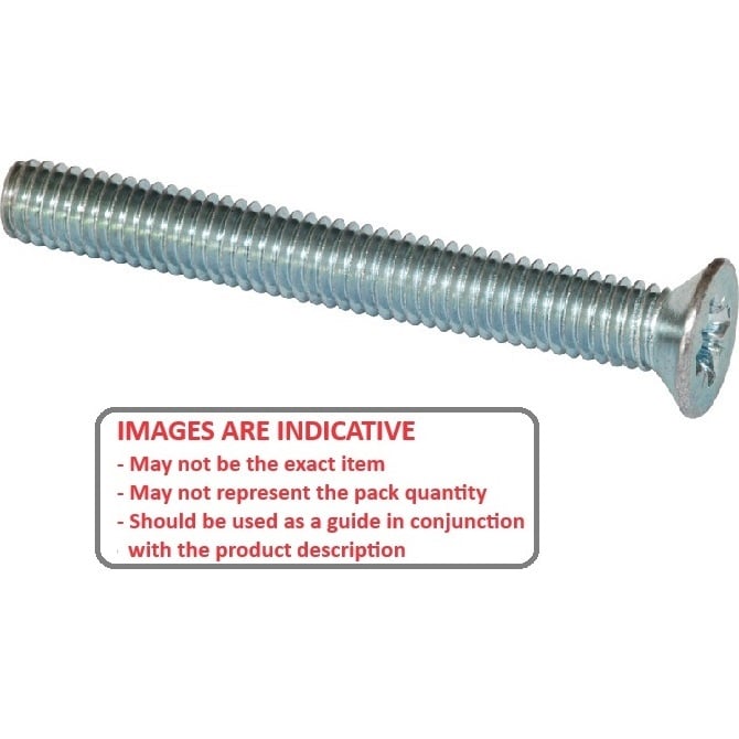Screw    M6 x 75 mm  -  Zinc Plated Steel - Countersunk Philips - MBA  (Pack of 50)