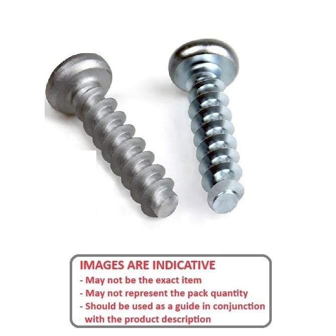 Self Tapping Screw    2.18 x 9.5 mm  -  Zinc Plated Steel - Pan Head For Soft Plastics - MBA  (Pack of 10)