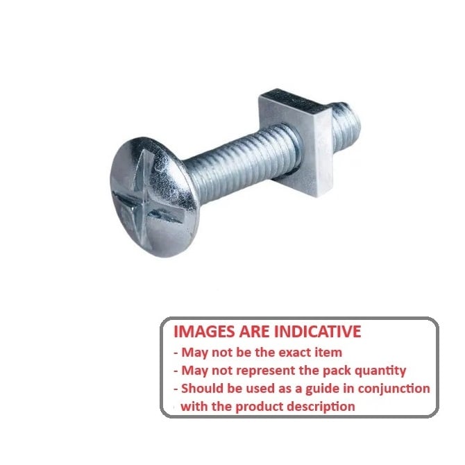 Screw    M6 x 50 mm  -  Zinc Plated Steel - Roof Bolt - MBA  (Pack of 100)