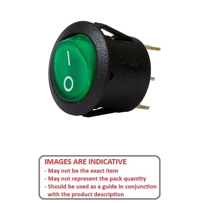 Rocker Switch   12V/20 Amp  - for 20mm Mounting Hole - Green - MASTER  (Pack of 2)