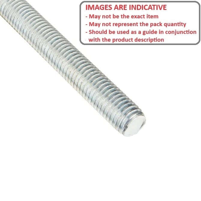 Allthread Threaded Rod    M6x1 x 1000 mm  -  Mild Steel Zinc Plated - MBA  (1 Length)