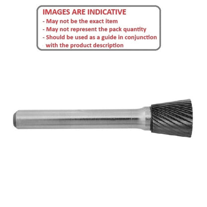 Rotary Files Tool    6.35 x 7.94 x 6.35 mm  - Double Cut Inverted Cone 10 deg - 6.35mm Shank - MBA  (Pack of 1)