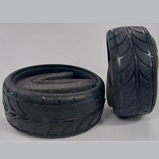 Hobby Tyre    1/10th Scale 63x26 mm  - Tyres On Road Double Arrow Pattern Plastic - MBA  (1 Pack of 2 Per Card)
