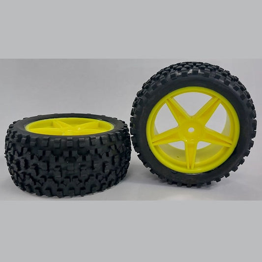 Hobby Wheel    1/8th Scale Wheels 112x43 mm  - Car and Buggy 1-8 Off Road Complete Plastic - Yellow - MBA  (1 Pack of 2 Per Card)