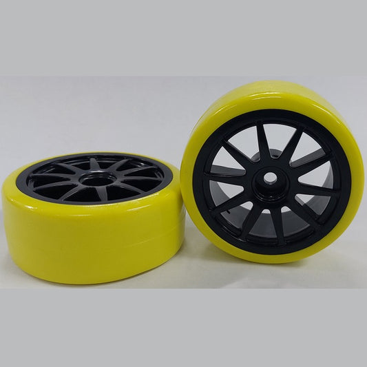 Hobby Wheel    Black - 10 Spoke - Yellow  - Car 1-10 Drift - MBA  (Pack of 2)