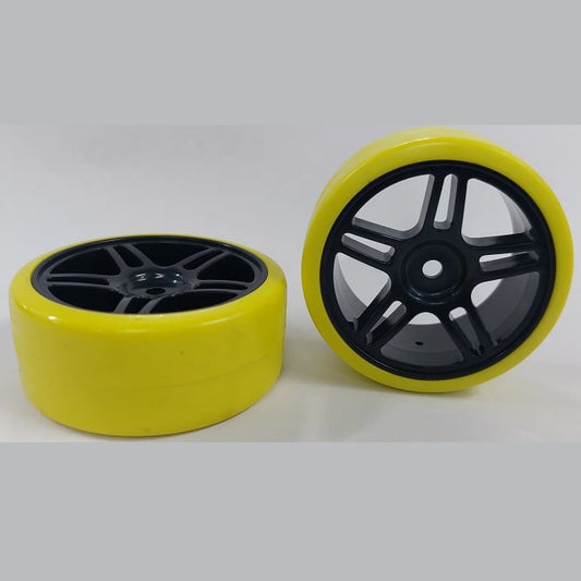 Hobby Wheel    Black - 5 Split Spoke - Yellow  - Car 1-10 Drift - MBA  (1 Pack of 2 Per Card)