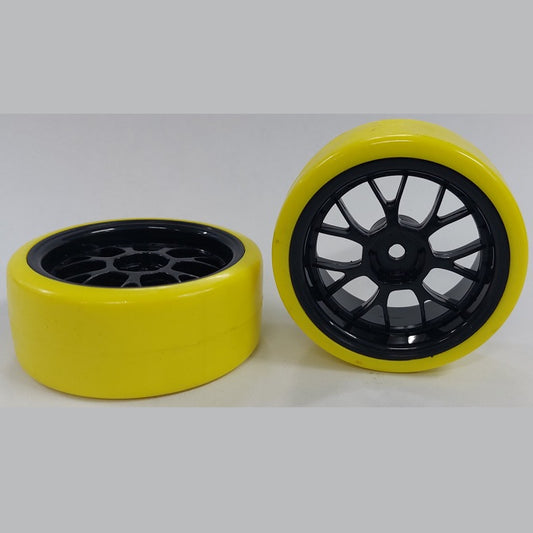 Hobby Wheel    Black - 7 Fork Spoke - Yellow  - Car 1-10 Drift - MBA  (1 Pack of 2 Per Card)