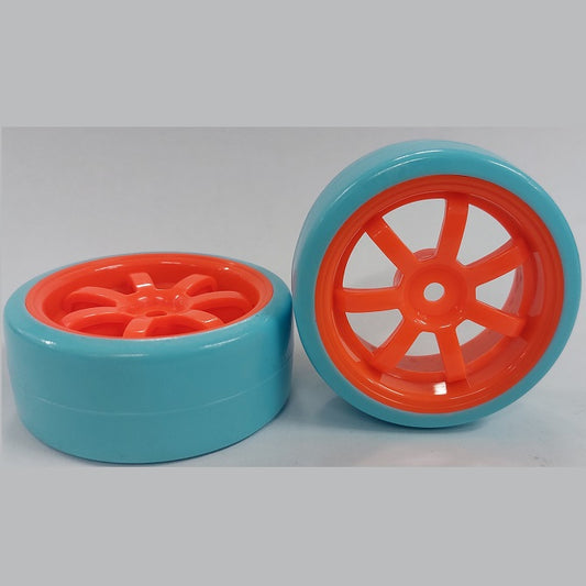 Hobby Wheel    Fluoro Orange - 7 Spoke - Blue  - Car 1-10 Drift - MBA  (Pack of 2)