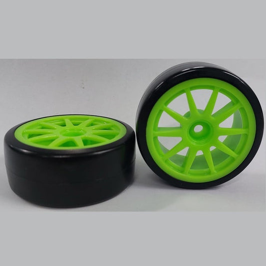 Hobby Wheel    Green - 10 Spoke - Black  - Car 1-10 Drift - MBA  (Pack of 2)