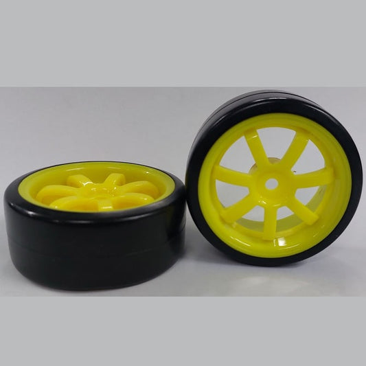 Hobby Wheel    Yellow - 7 Spoke - Black  - Car 1-10 Drift - MBA  (1 Pack of 2 Per Card)